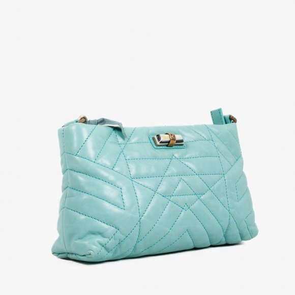 Lanvin Quilted Teal Leather Happy Crossbody Handbag - Picture 3 of 15